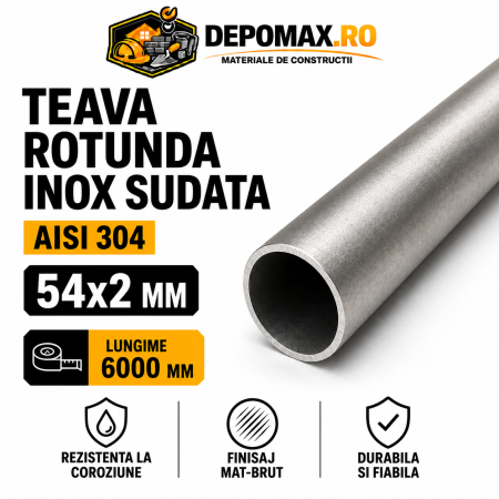 Teava rotunda inox sudata AISI 304, 54 x 2 mm, 6 metri